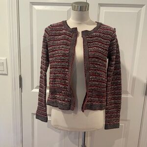 Pristine Berretti Italy red black tweed cropped flyaway cardigan knit jacket S